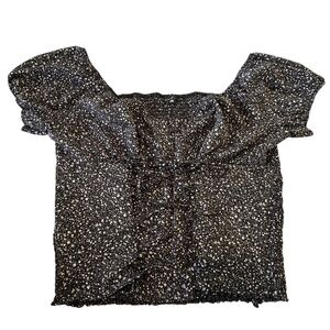 Zenobia Black Ditsy Floral Milkmaid Lace Up Front Blouse, 3XL